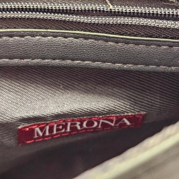 Merona Bag Tan Navy Blue Crossbody Purse Two Tone Pockets Neutral Timeless - Picture 3 of 4